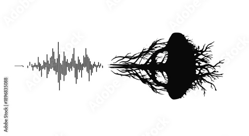 Sound wave transforming into tree roots, symbolizing growth and connection.