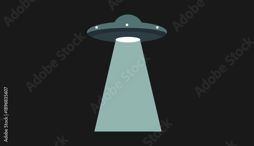 Flat Vector Illustration of a Flying Saucer UFO with Abduction Beam