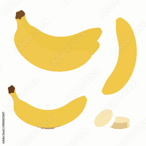 Realistic banana vector set with whole and sliced fruits isolated on white background