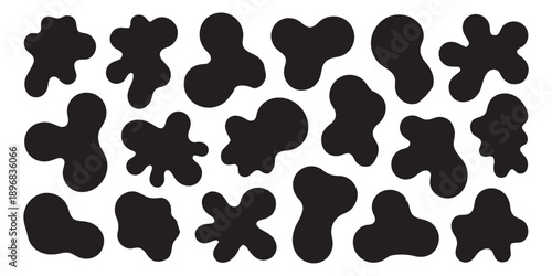 Collection of organic, irregular, and fluid abstract blob shapes in diverse forms, ideal for modern backgrounds, artistic compositions, and contemporary graphic design projects.