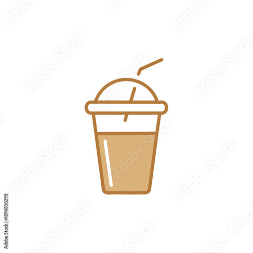 Iced Coffee Plastic Cup Flat Drink Vector Icon
