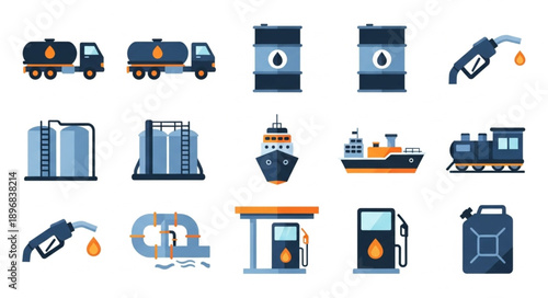 Collection of oil and gas industry icons and symbols.