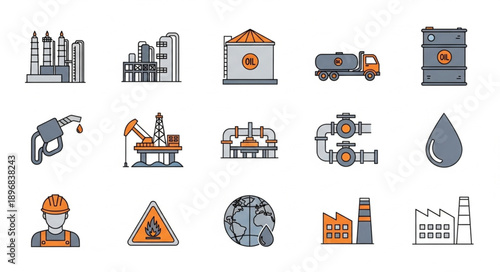 Collection of oil and gas industry icons and symbols.