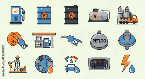 Collection of oil and gas industry icons and symbols.