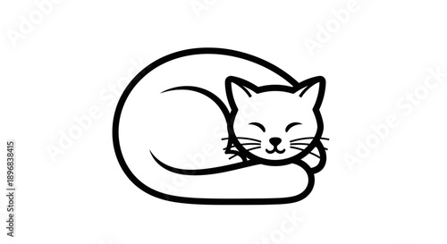 Sleeping Cat Cartoon Illustration Simple Design.