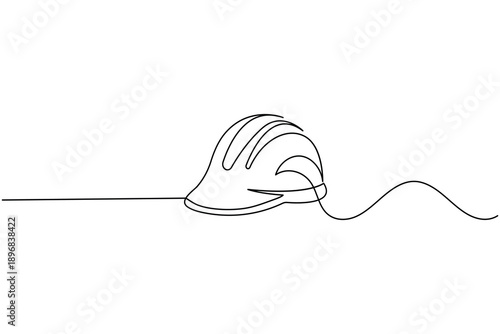 Hard hat continuous one line drawing of a construction safety helmet for industrial protection