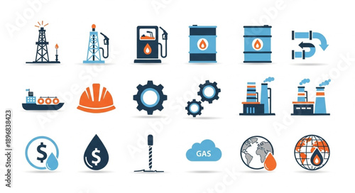 Collection of oil and gas industry icons and symbols.