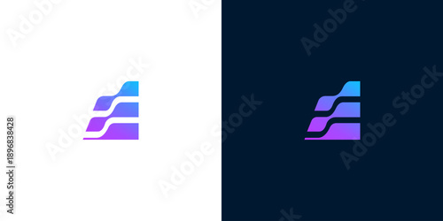 Abstract digital stairs or waves gradient logo design with modern technology feel on white and dark backgrounds