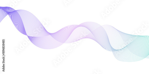 Elegant flowing abstract wave with a gradient of purple to teal lines on a clean white background Vector, illustration
