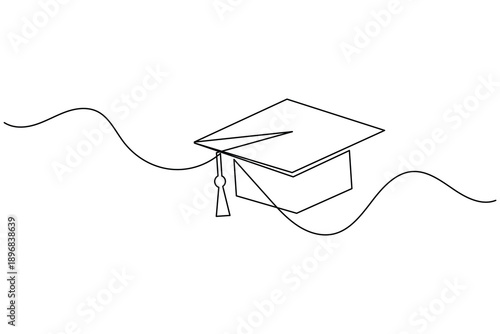 Graduation cap continuous one line drawing for education success and academic achievement symbols