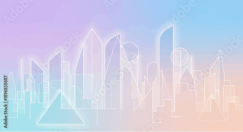 City Skyline with Skyscrapers and Pyramid.