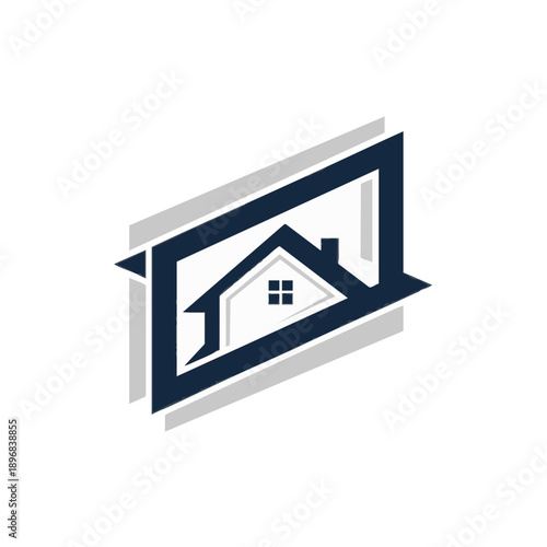 Modern Real Estate Logo Concept. Abstract Geometric House Icon in a Dynamic Frame for Property, Construction, and Home Security Business Branding.