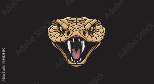 Aggressive Snake Head with Open Mouth.