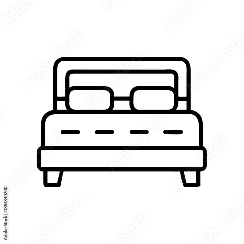 Outline drawing of a bed with pillows on transparent background silhouette