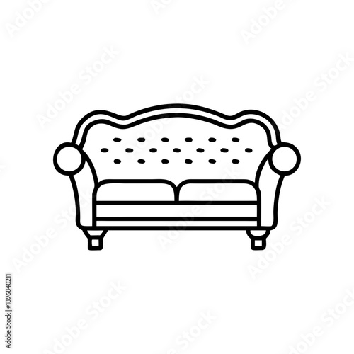 Outline of a couch with tufted cushions on transparent background silhouette