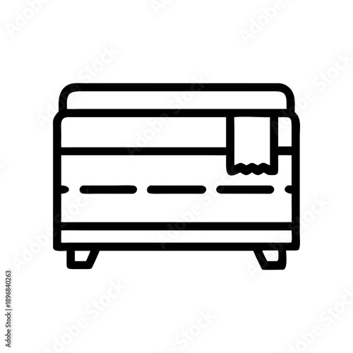 Outline of a bed with a hanging blanket on transparent background silhouette
