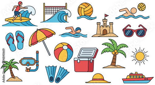 Collection of Summer Beach Vacation Icons and Symbols.