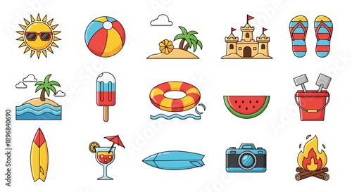 Collection of Summer Beach Vacation Icons and Symbols.