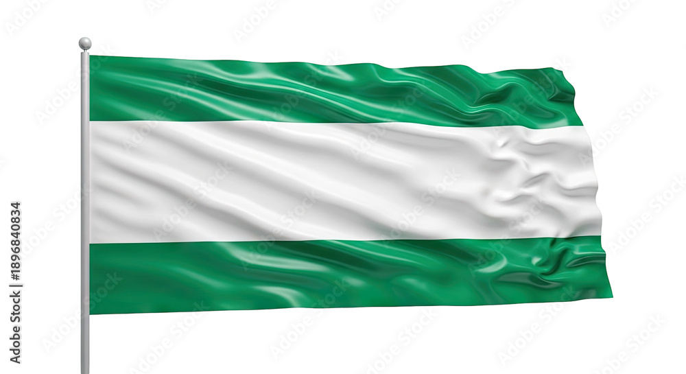 Obraz premium Green and White Horizontal Stripes Flag Waving on Pole