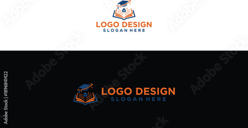 ICONS Graduation cap on an open book logo representing education and knowledge ideal for academic institutions and learning platforms