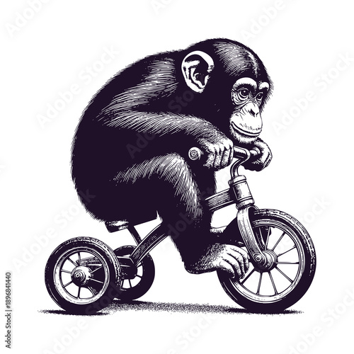 chimpanzee riding a tricycle