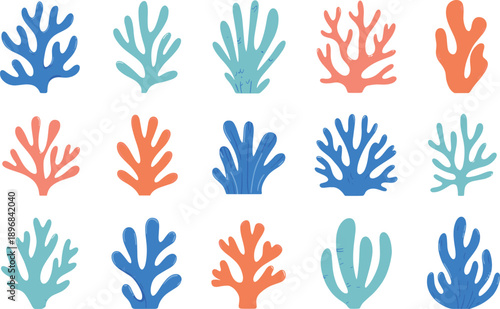 Assorted Colorful Coral Shapes Isolated on White Background Stock Illustration