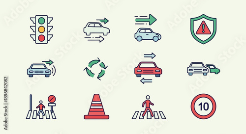 Collection of traffic and road safety icons and symbols.