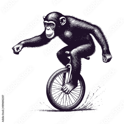 chimpanzee riding a unicycle