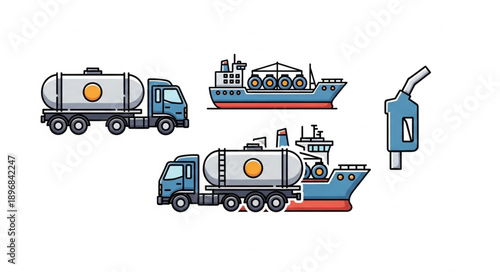 Collection of transportation vehicles for liquid cargo delivery.