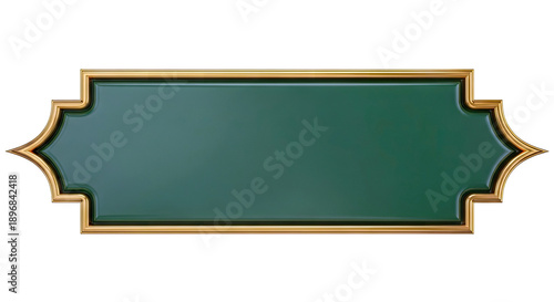 Ornate Golden and Green Rectangular Label with Pointed Ends