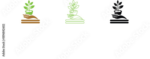 Set of plant growth icons representing care and development for organic farming or eco-friendly concepts isolated on white background