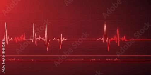 A clean medical illustration showing a heart beat wave on an ECG monitor representing pulse, health, and cardiology