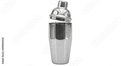 A sleek silver cocktail shaker on a black background