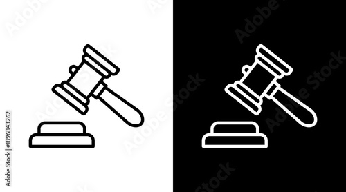 Gavel White Icon Set Vector 
