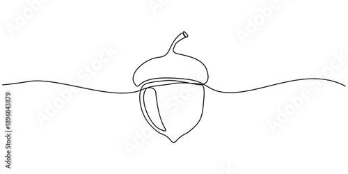 Minimalist Continuous Line Drawing of an Acorn. Simple One Line Art.