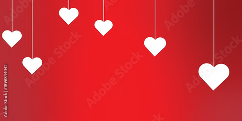 Romantic White Hearts Hanging on a Vibrant Red Gradient Background for Love Concepts