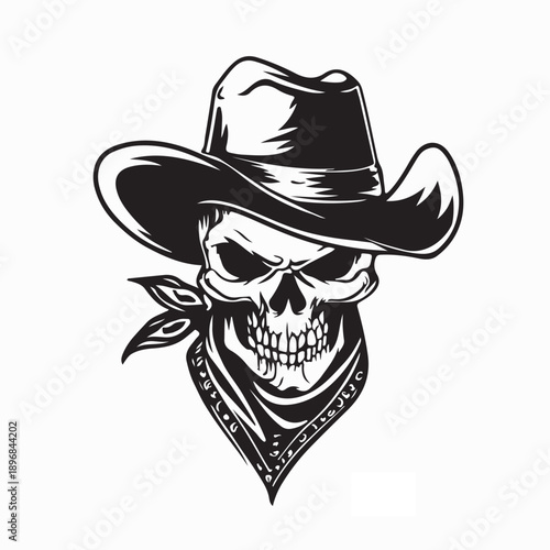 Western Cowboy Skull Clipart With Hat and Bandana Logo Vector