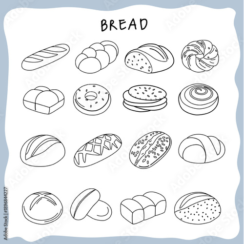 hand drawn vector set of bread