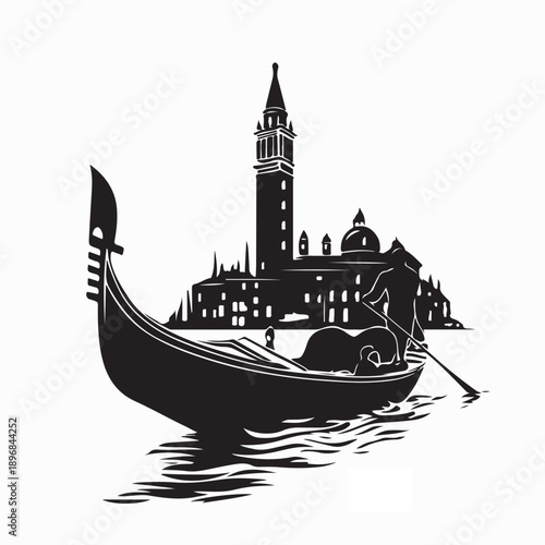 Venetian Gondola Silhouette Illustration Water Transport Canal Ride Art