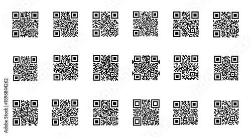 Collection of black and white qr code icons with various embedded images