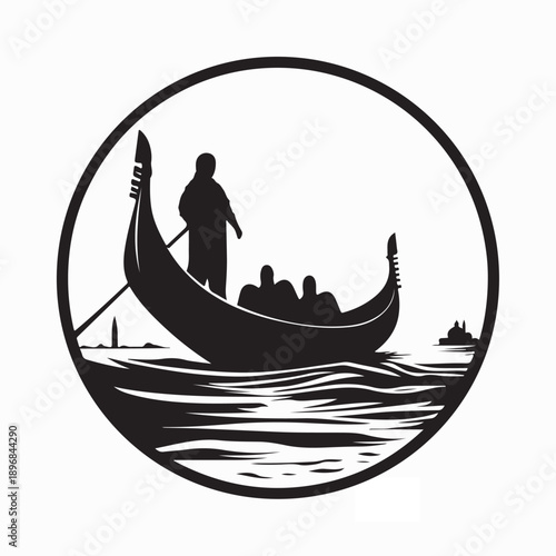 Venetian Gondola Silhouette Illustration Water Transport Canal Ride Art