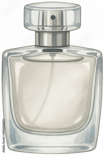 Elegant illustration of a classic glass perfume bottle with a shimmering silver cap, showcasing a sophisticated design for fragrance and beauty concepts