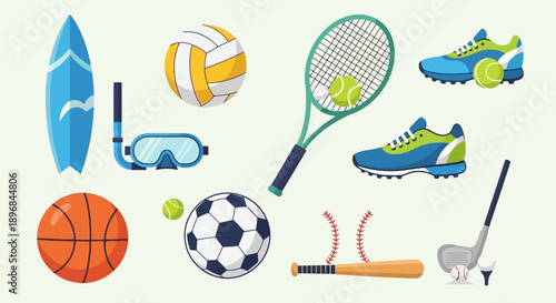 Collection of various sports equipment and accessories.