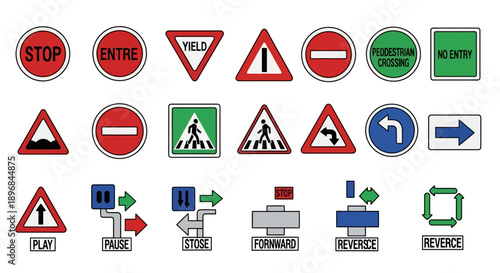 Collection of various traffic signs and road symbols.