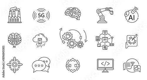 Technology icons representing artificial intelligence 5g robotics and data