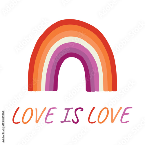 Colorful rainbow shape Lesbian pride flag Happy pride day LGBTQIA community Pride Month Vector hand drawn doodle for posters, stickers, logo, cards