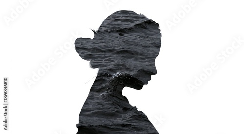 Double exposure of woman silhouette with dark water – A symbol of anxiety and worry