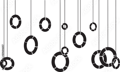 Black and white hanging circles art installation design
