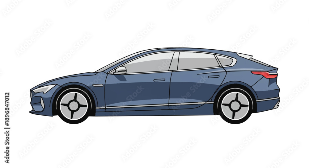 Naklejka premium Side view profile of a modern blue sedan car with realistic shading for transportation and car rental concept