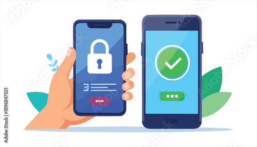 Illustration of two mobile phones, one with a lock and the Page Loaded other